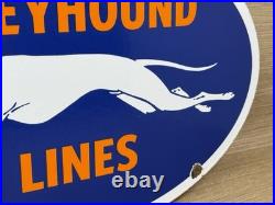 Vintage Greyhound Bus Line Porcelain Sign Gas Oil Depot Stop Yelloway Dog Auto