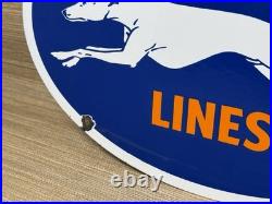 Vintage Greyhound Bus Line Porcelain Sign Gas Oil Depot Stop Yelloway Dog Auto