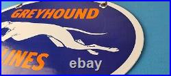 Vintage Greyhound Porcelain Gas Bus Lines Transportation Auto Dog Service Sign