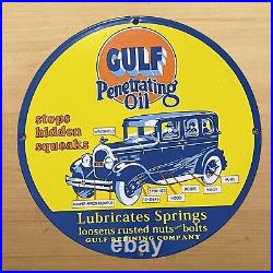 Vintage Gulf Porcelain Sign Penetrating Oil Gas Station Auto Service Pump Plate