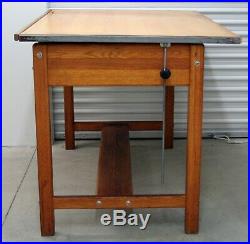 Vintage HAMILTON DRAFTING TABLE solid OAK & MAPLE 60 X 38 inch ex