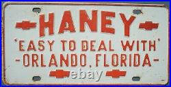 Vintage HANEY CHEVROLET Orlando Florida EMBOSSED STEEL License Plate