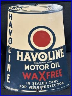 Vintage HAVOLINE MOTOR OIL Painted Metal Sign Can Rare Original Auto 1937 Wow