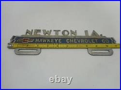 Vintage HAWKEYE CHEVROLET CHEVY NEWTON IA Advertising License Plate Topper Sign