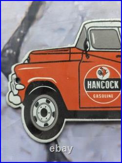 Vintage Hancock Auto And Tire Service Tanker Porcelain Sign 12×5