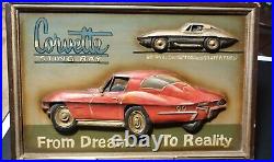 Vintage Hand Carved-Painted Corvette Stingray 3D Picture Art