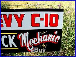 Vintage Hand Painted CHEVY C-10 Truck Car Gas Sign GMC Chevrolet Mechanic Shop