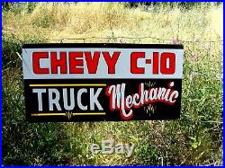 Vintage Hand Painted CHEVY C-10 Truck Car Gas Sign GMC Chevrolet Mechanic Shop