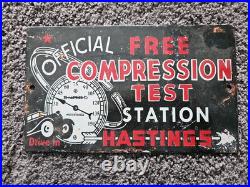 Vintage Hastings Compressors Porcelain Sign Gas Car Truck