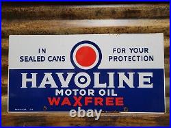 Vintage Havoline Porcelain Sign Car Motor Oil Service Auto Parts 3-34 Wax Free