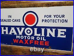 Vintage Havoline Porcelain Sign Car Motor Oil Service Auto Parts 3-34 Wax Free