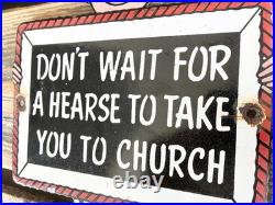 Vintage Hearse Boy Sign Motor Oil Service Church Gasoline Porcelain Gas Sign