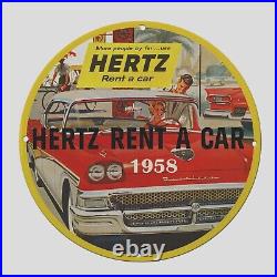 Vintage Hertz Rent A Car 1958 Oil Porcelain Gas Pump Sign