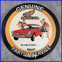 Vintage Honda Porcelain Sign Gas Oil Automobile Dealer Car Parts And Service Ad