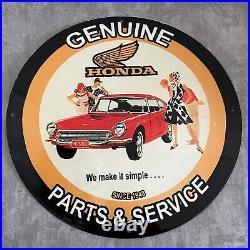 Vintage Honda Porcelain Sign Gas Oil Automobile Dealer Car Parts And Service Ad
