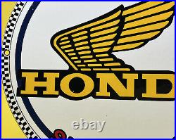 Vintage Honda Porcelain Sign Gas Oil Garage Repair Motorcycle Auto Lawn Plane