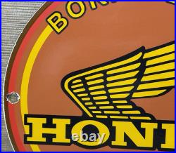 Vintage Honda Porcelain Sign Gas Oil Garage Repair Motorcycle Auto Lawn Plane