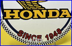 Vintage Honda Porcelain Sign Gas Oil Garage Repair Motorcycle Auto Lawn Plane