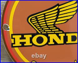 Vintage Honda Porcelain Sign Gas Oil Garage Repair Motorcycle Auto Lawn Plane