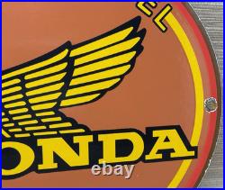 Vintage Honda Porcelain Sign Gas Oil Garage Repair Motorcycle Auto Lawn Plane