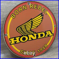 Vintage Honda Porcelain Sign Gas Oil Garage Repair Motorcycle Auto Lawn Plane