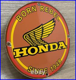 Vintage Honda Porcelain Sign Gas Oil Garage Repair Motorcycle Auto Lawn Plane