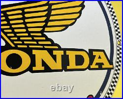 Vintage Honda Porcelain Sign Gas Oil Garage Repair Motorcycle Auto Lawn Plane