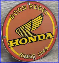 Vintage Honda Porcelain Sign Gas Oil Garage Repair Motorcycle Auto Lawn Plane