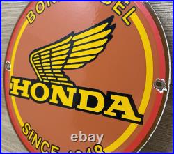 Vintage Honda Porcelain Sign Gas Oil Garage Repair Motorcycle Auto Lawn Plane