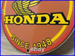 Vintage Honda Porcelain Sign Gas Oil Garage Repair Motorcycle Auto Lawn Plane