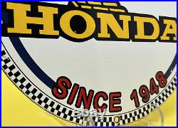 Vintage Honda Porcelain Sign Gas Oil Garage Repair Motorcycle Auto Lawn Plane