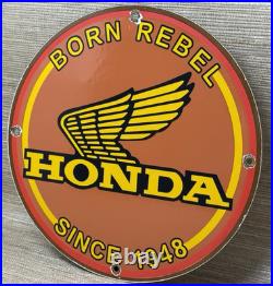 Vintage Honda Porcelain Sign Gas Oil Garage Repair Motorcycle Auto Lawn Plane