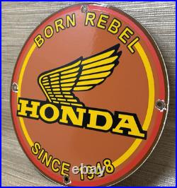 Vintage Honda Porcelain Sign Gas Oil Garage Repair Motorcycle Auto Lawn Plane