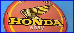 Vintage Honda Sign Motorcycle Biker Automobile Gas Pump Service Porcelain Sign