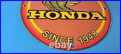 Vintage Honda Sign Motorcycle Biker Automobile Gas Pump Service Porcelain Sign