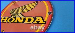 Vintage Honda Sign Motorcycle Biker Automobile Gas Pump Service Porcelain Sign