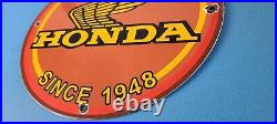 Vintage Honda Sign Motorcycle Biker Automobile Gas Pump Service Porcelain Sign