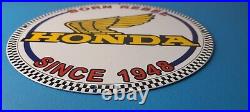 Vintage Honda Sign Motorcycle Biker Automobile Gas Pump Service Porcelain Sign