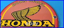 Vintage Honda Sign Motorcycle Biker Automobile Gas Pump Service Porcelain Sign