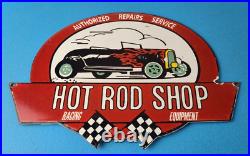 Vintage Hot Rod Shop Sign Racing Equipment Auto Gas Pump Porcelain Sign