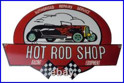 Vintage Hot Rod Shop Sign Racing Equipment Auto Gas Pump Porcelain Sign