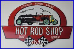 Vintage Hot Rod Shop Sign Racing Equipment Auto Gas Pump Porcelain Sign