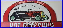 Vintage Hot Rod Shop Sign Racing Equipment Auto Gas Pump Porcelain Sign
