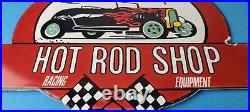 Vintage Hot Rod Shop Sign Racing Equipment Auto Gas Pump Porcelain Sign