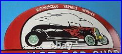 Vintage Hot Rod Shop Sign Racing Equipment Auto Gas Pump Porcelain Sign