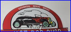 Vintage Hot Rod Shop Sign Racing Equipment Auto Gas Pump Porcelain Sign