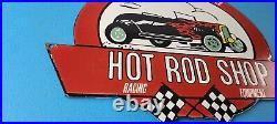 Vintage Hot Rod Shop Sign Racing Equipment Auto Gas Pump Porcelain Sign