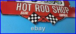 Vintage Hot Rod Shop Sign Racing Equipment Auto Gas Pump Porcelain Sign