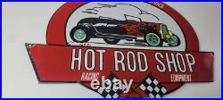 Vintage Hot Rod Shop Sign Racing Equipment Auto Gas Pump Porcelain Sign