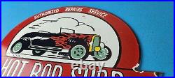 Vintage Hot Rod Shop Sign Racing Equipment Auto Gas Pump Porcelain Sign